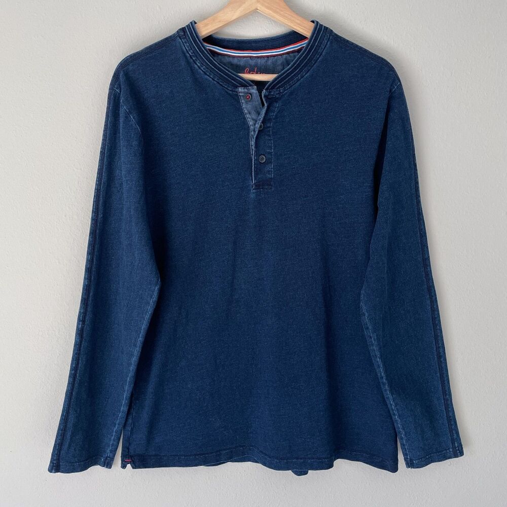 Boden Long Sleeve Henley Shirt Men's Size L Indigo Blue Cotton Button Tee